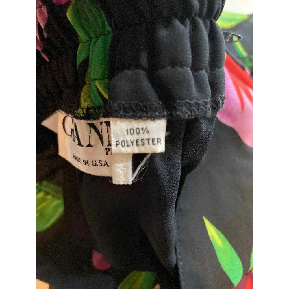 Vintage Gianni Petite Midi Skirt Women Medium‎ Black Floral Elastic Waist